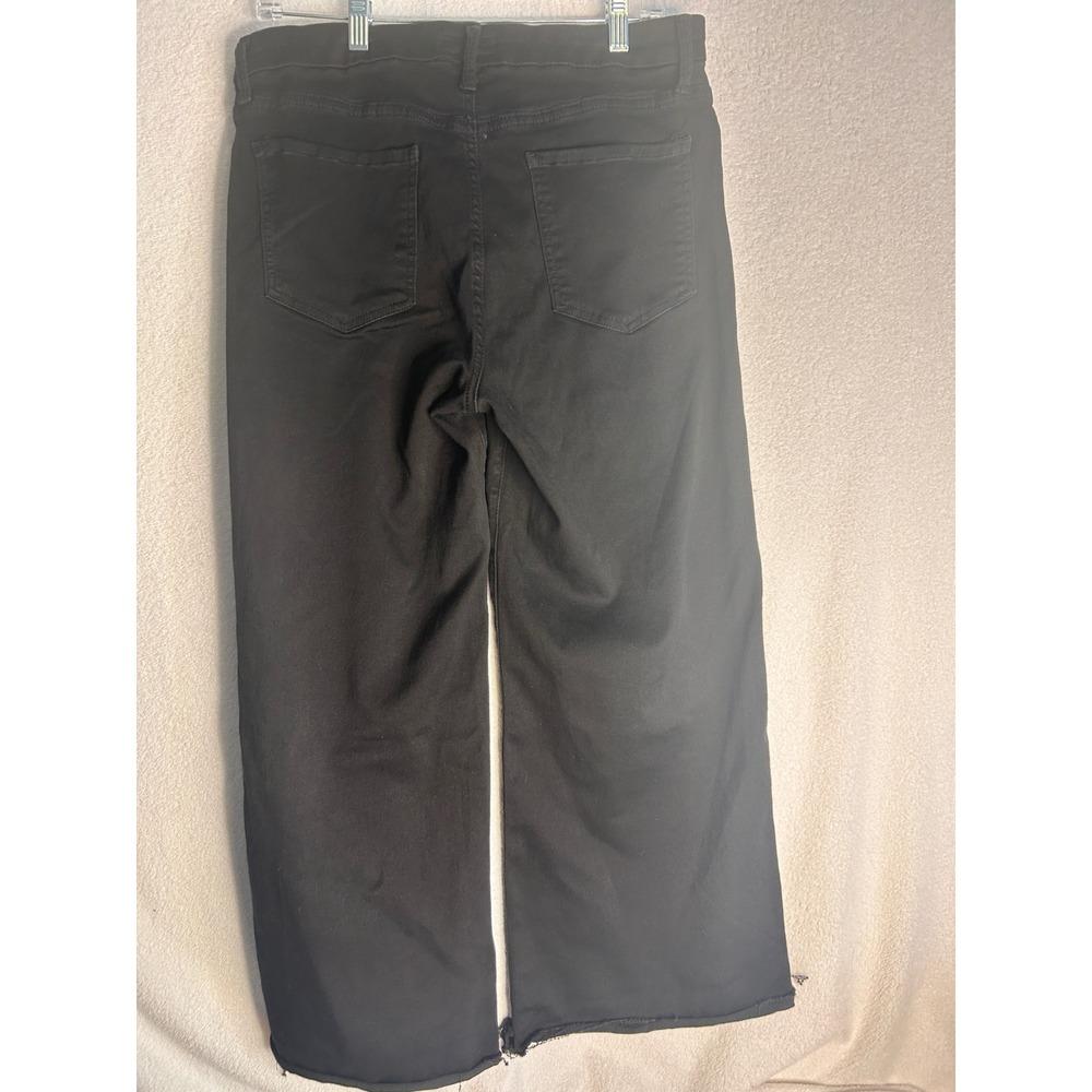 Kut from the Kloth Meg Fab Ab Wide Leg High Rise Black Jeans Raw Hem Size 12 - Picture 7 of 10